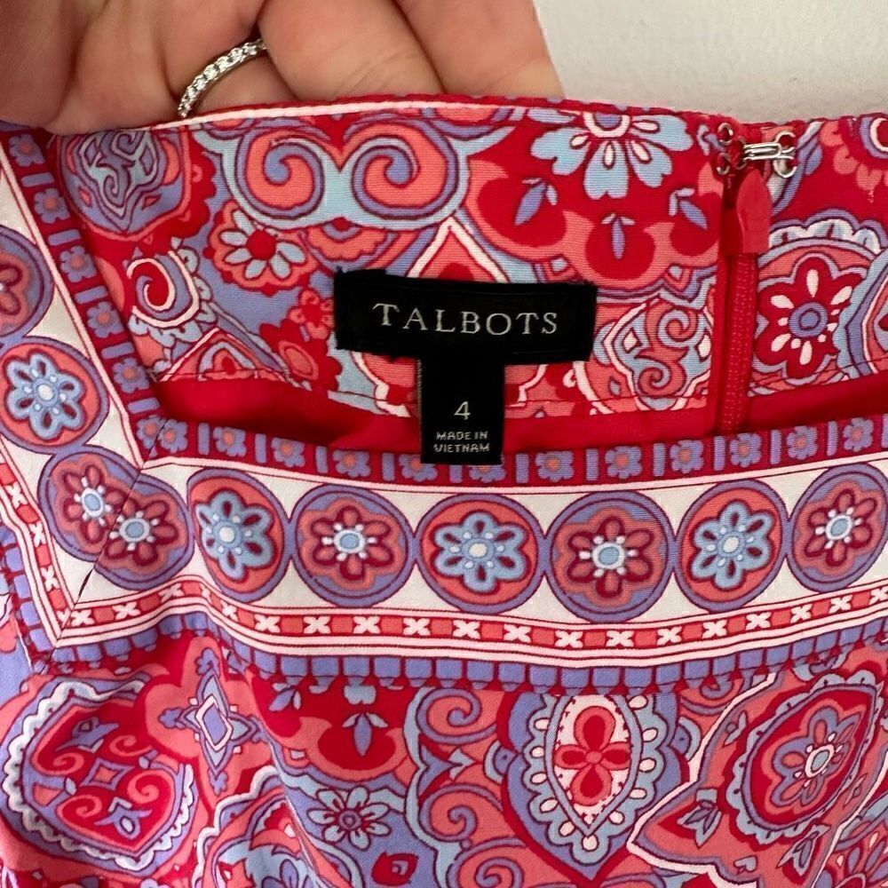 Talbots Women’s Multi Medallion Fit & Flare Square Neck Sleeveless Dress - Picture 8 of 12